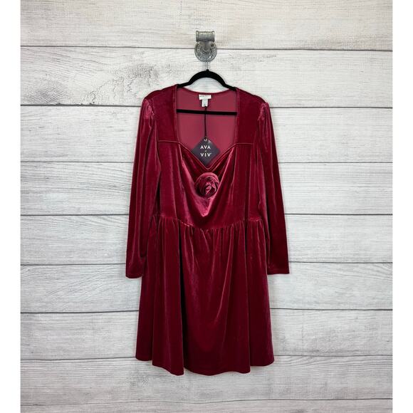 Ava & Viv Plus Size Pink Mauve Velvet Rose Long Sleeve Dress Size 2X - Picture 1 of 10
